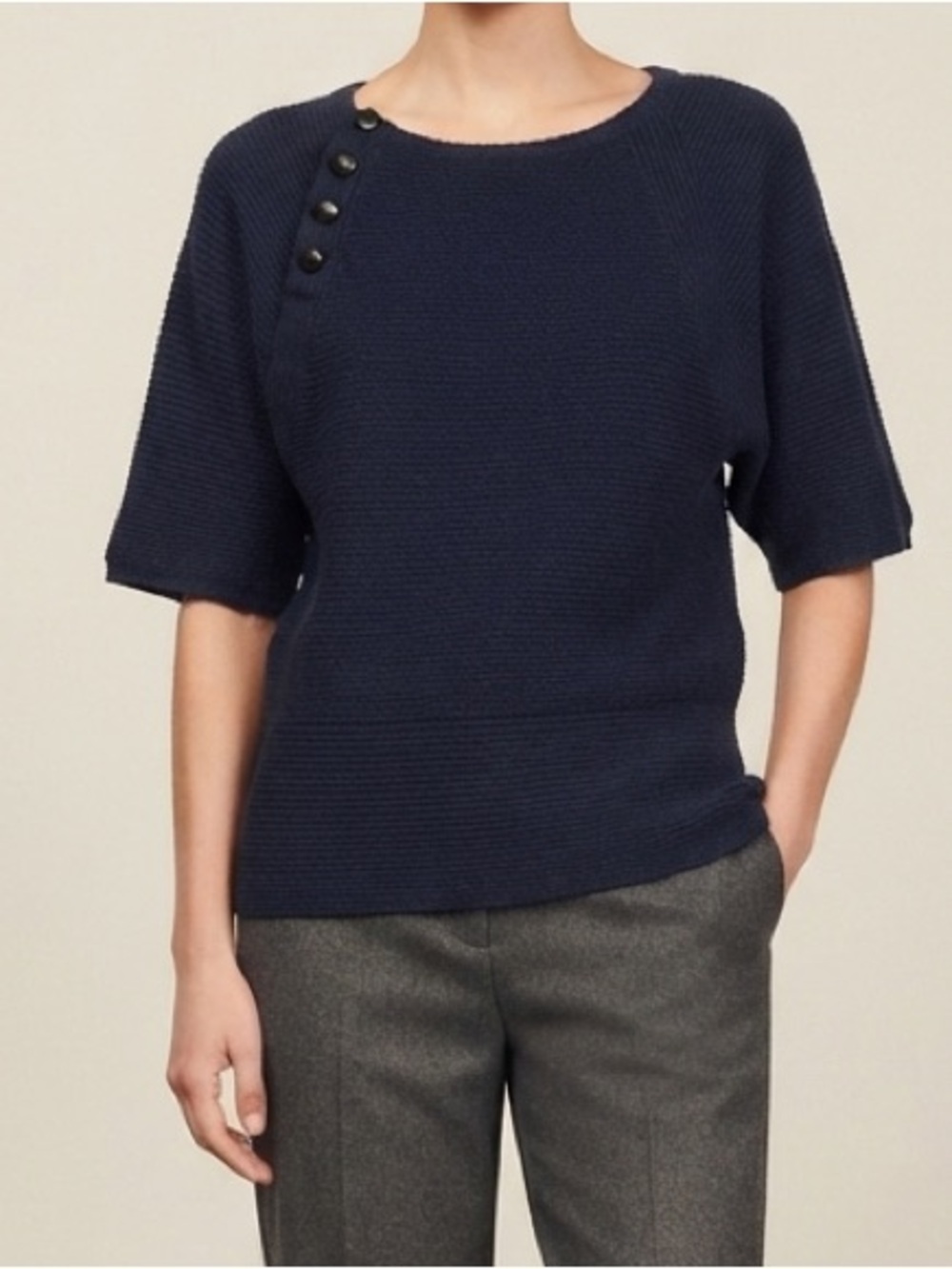 Sandro Sz M Navy Wool Cashmere Angora Blend Knit Relaxed Sweater